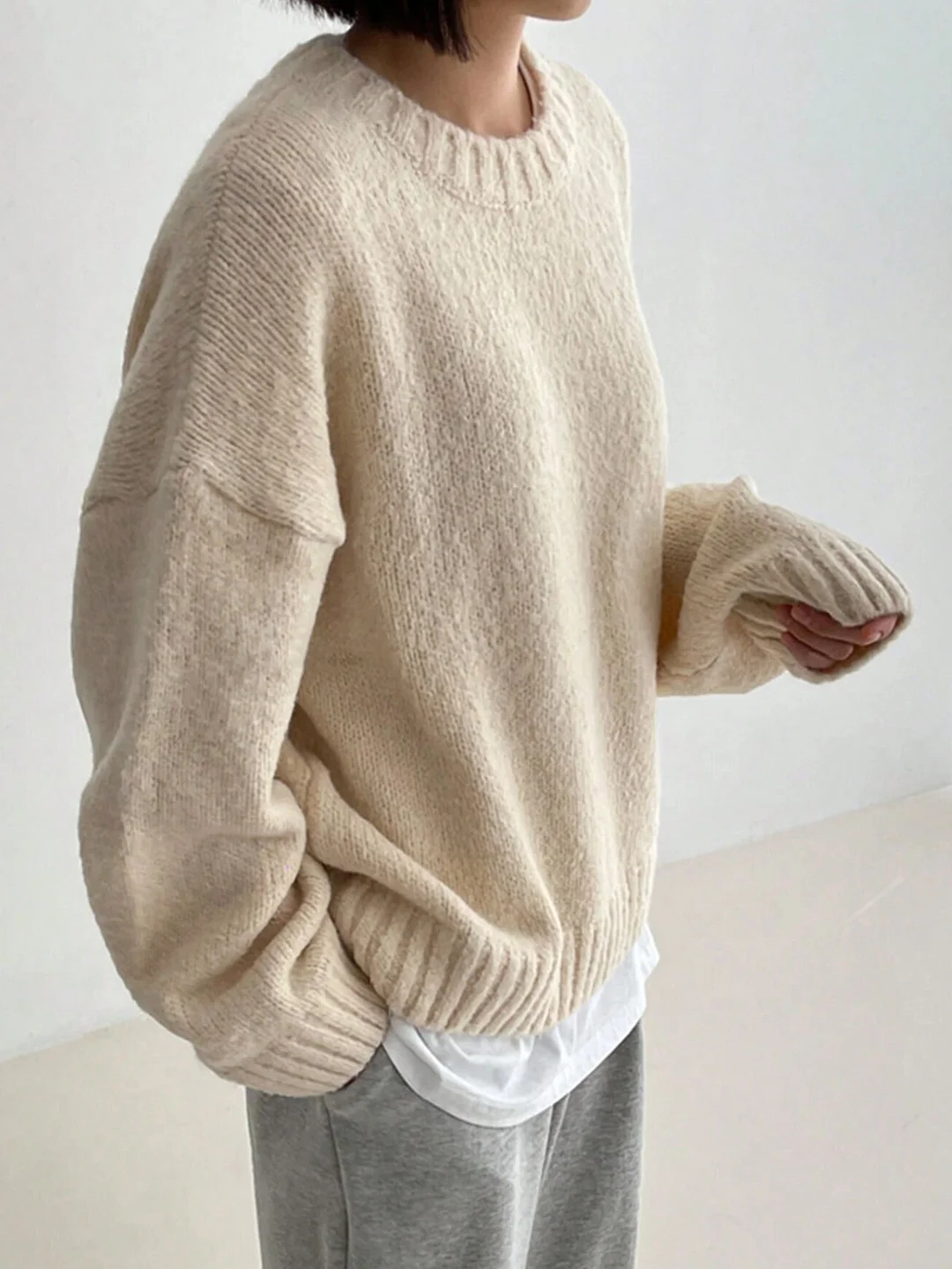 Nigikala Nigikala And Winter Languid Wind Round Collar Plus Thick Solid Color Knitted Women's Autumn And Winter European Hood Long-Sleeved Sweater Top