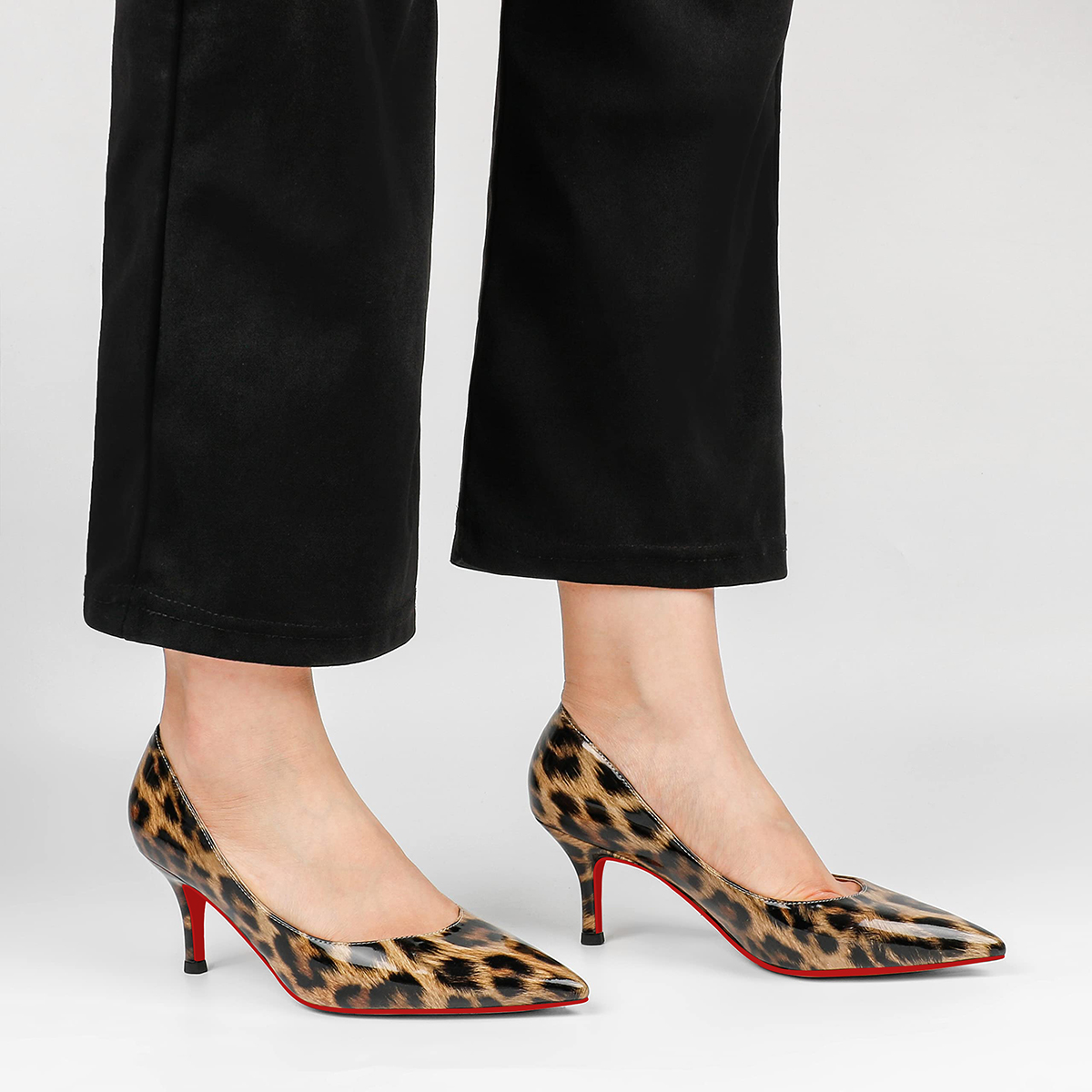 60mm Pointed Toe Red Bottom Kitten Heels Daily Gradient Colors Patent Pumps for Women-MERUMOTE