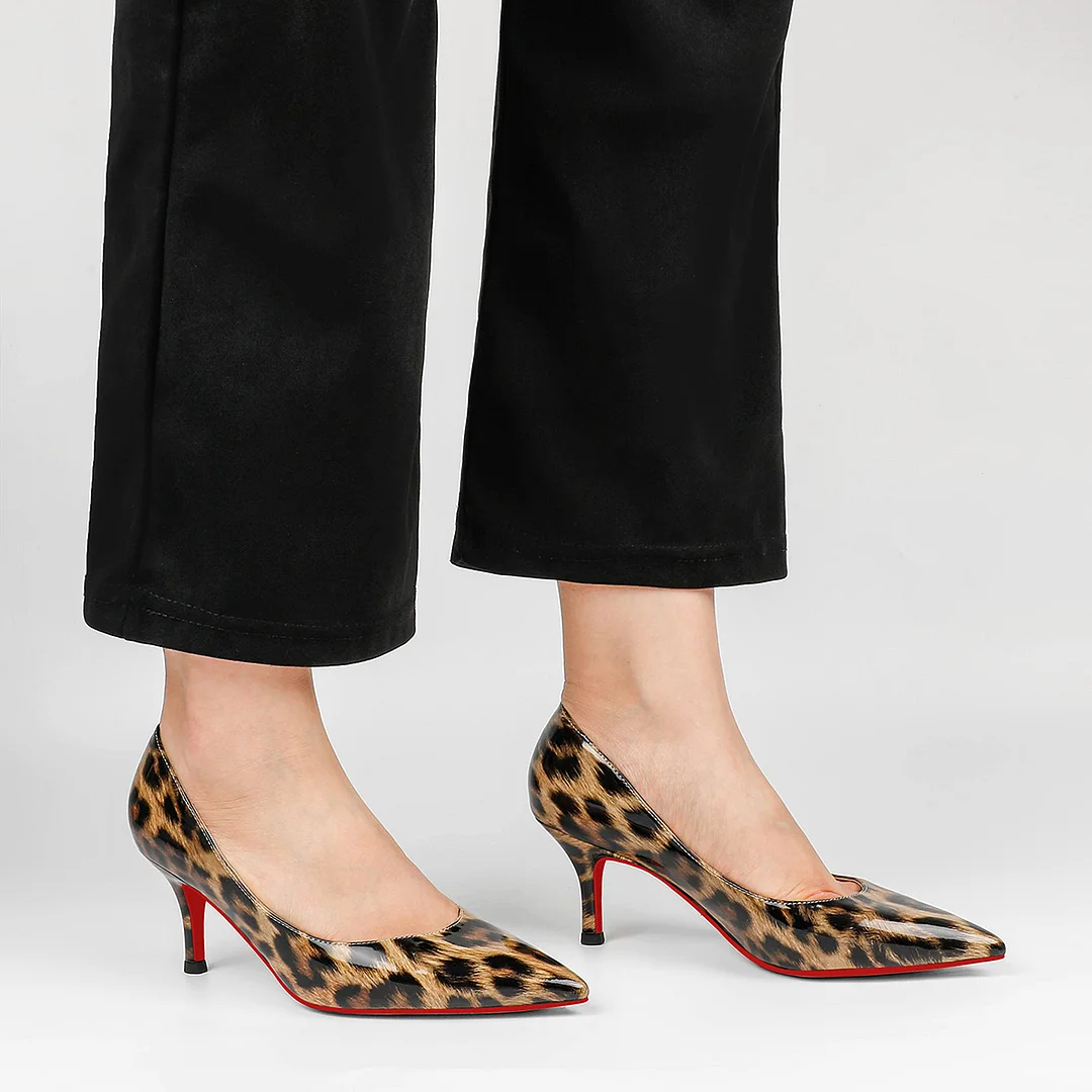 60mm Pointed Toe Red Bottom Kitten Heels Daily Gradient Colors Patent Pumps for Women-MERUMOTE