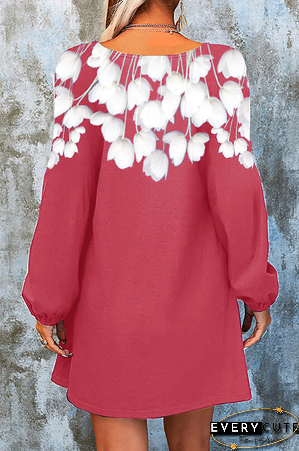 Casual Floral Split Joint  Contrast V Neck A Line Dresses