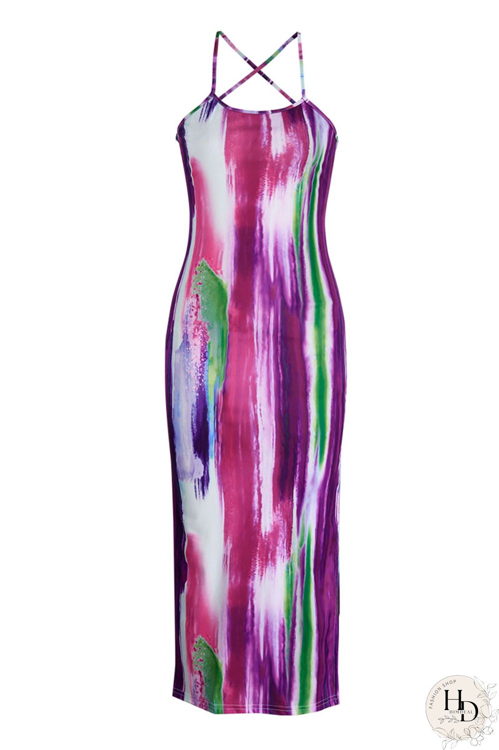 Yellow Sexy Print Hollowed Out Patchwork Slit Spaghetti Strap One Step Skirt Dresses