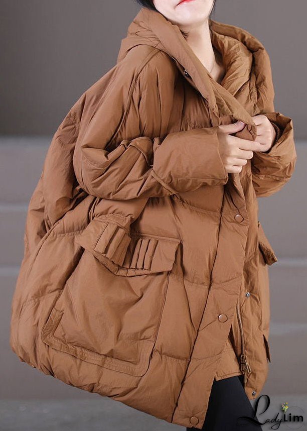 Caramel Warm Duck Down Puffer Jacket Hooded Oversized Winter