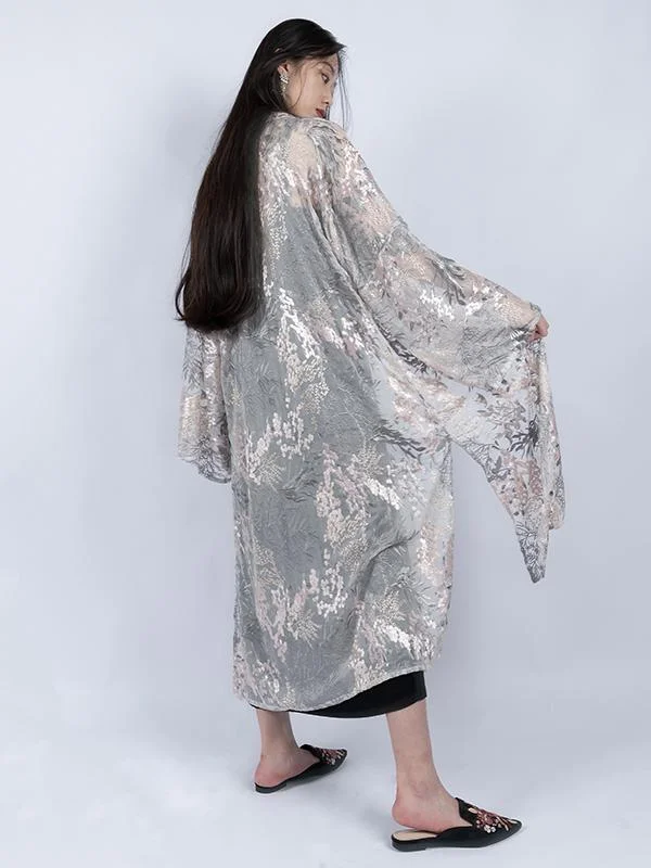 100% Silk Original Embroidered Long Sleeves Cover-up