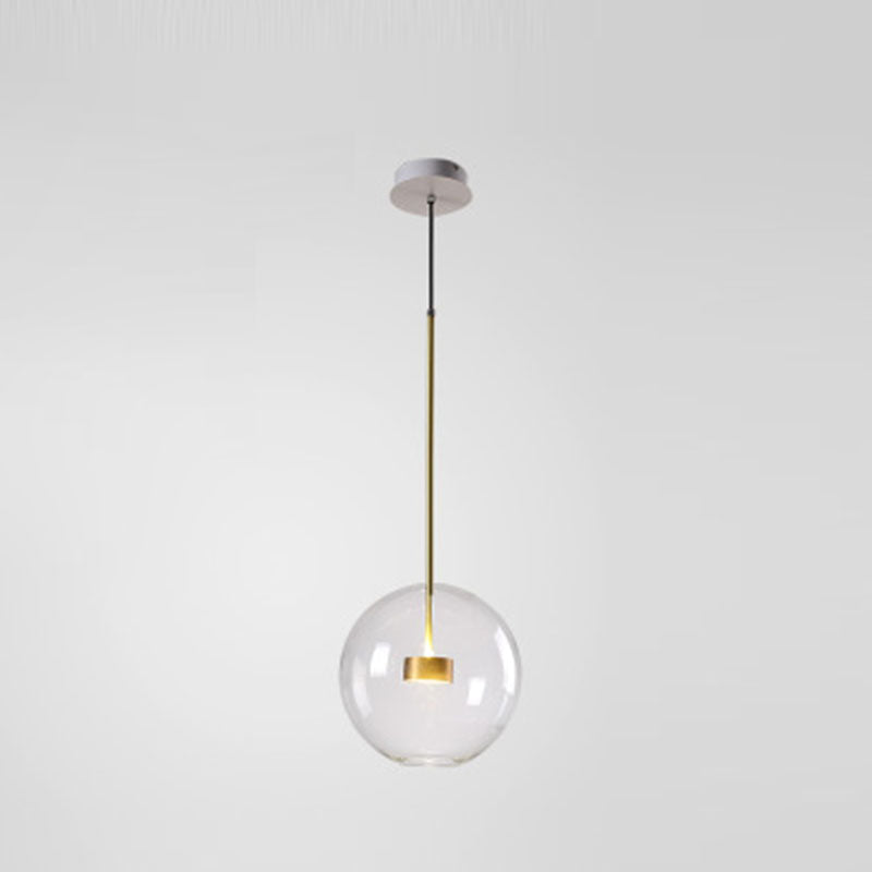 Contemporary Creative Transparent Sphere Metal Copper Glass LED Pendant Light For Living Room