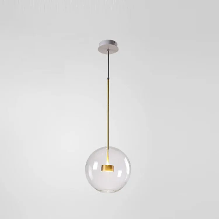 Contemporary Creative Transparent Sphere Metal Copper Glass LED Pendant Light For Living Room