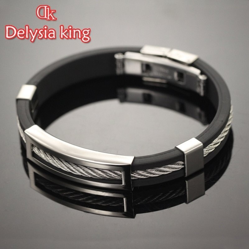 UsmallLifes King Fashion Men Stainless Steel Wire Silicone Bracelets Cool Man Casual Bracelet Trend Male Jewelry Accessories US Mall Lifes