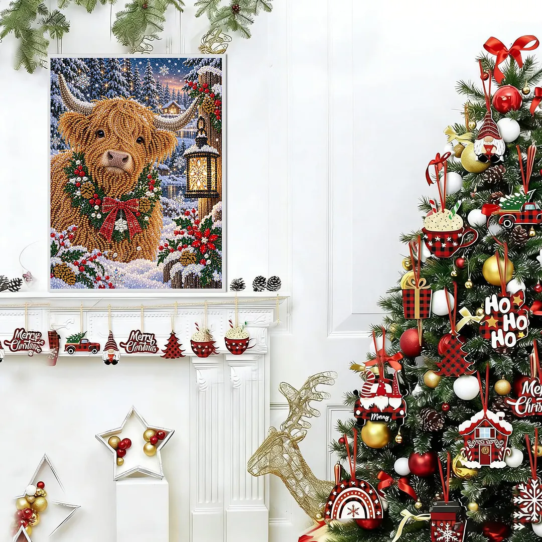 Pearl Diamond Painting Kit Scottish Scotland Celtic Cow Christmas 11.81x15.75in