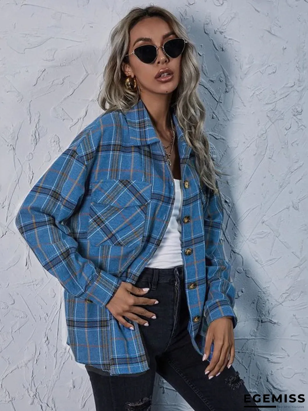 Fashion Plaid Print Button Coat Women | EGEMISS