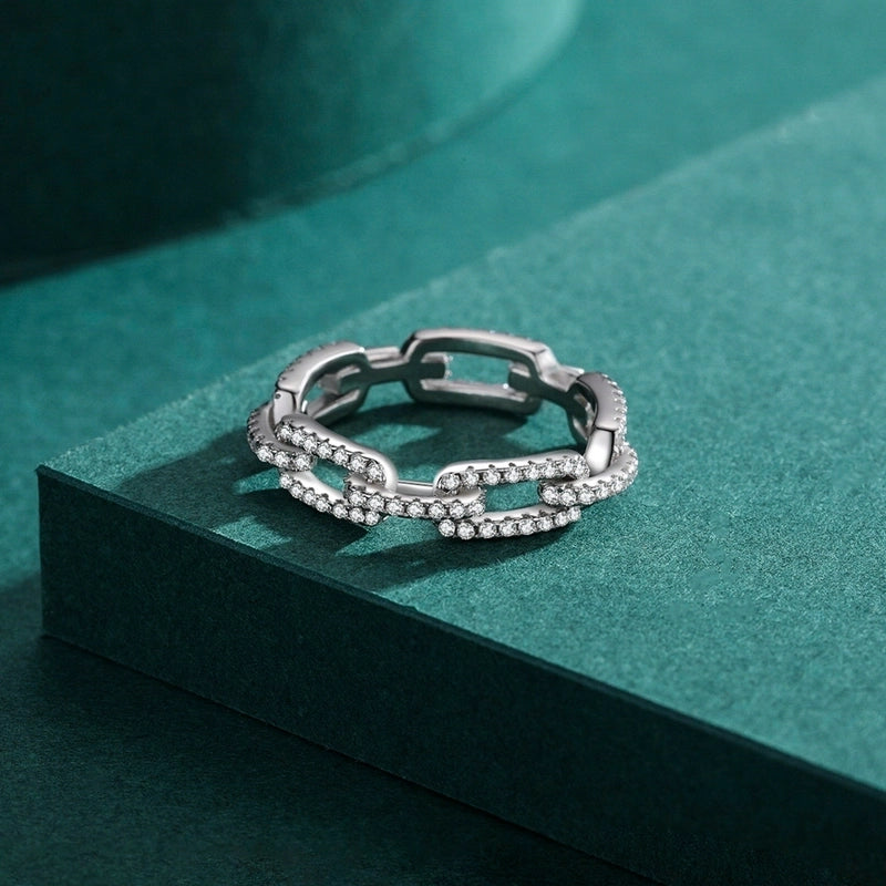 Rhodium Plated 925 Sterling Silver Zircon Geometric Rings