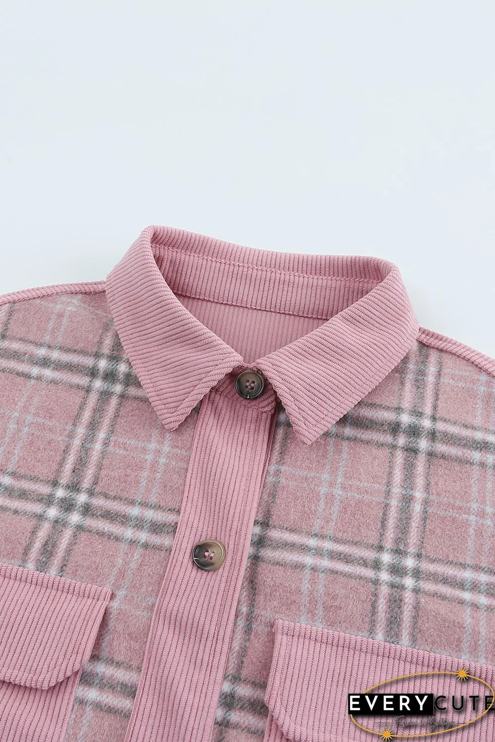 Pink Corduroy Plaid Pattern Shacket