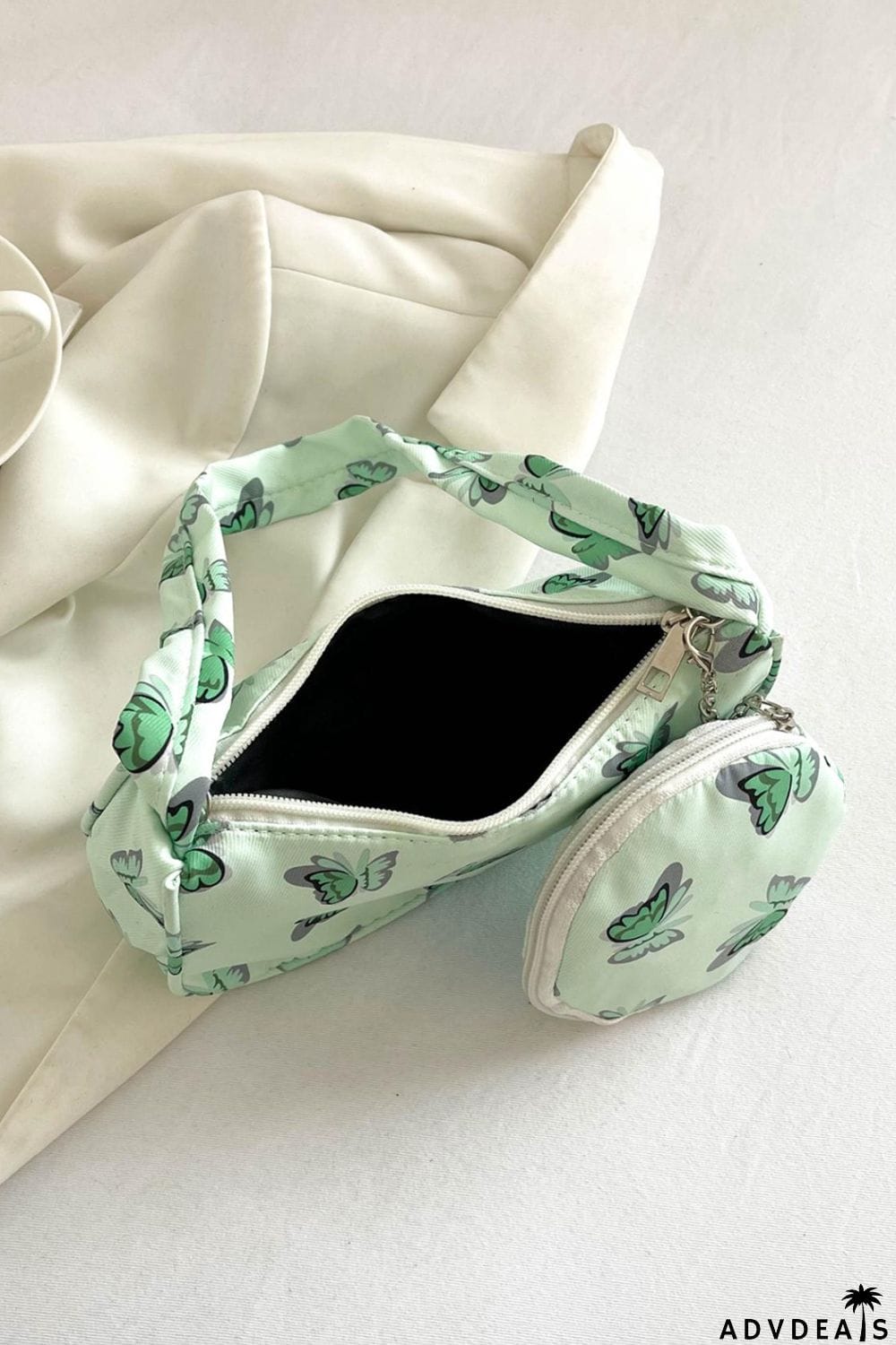 Butterfly Print Shoulder Bag with Purse