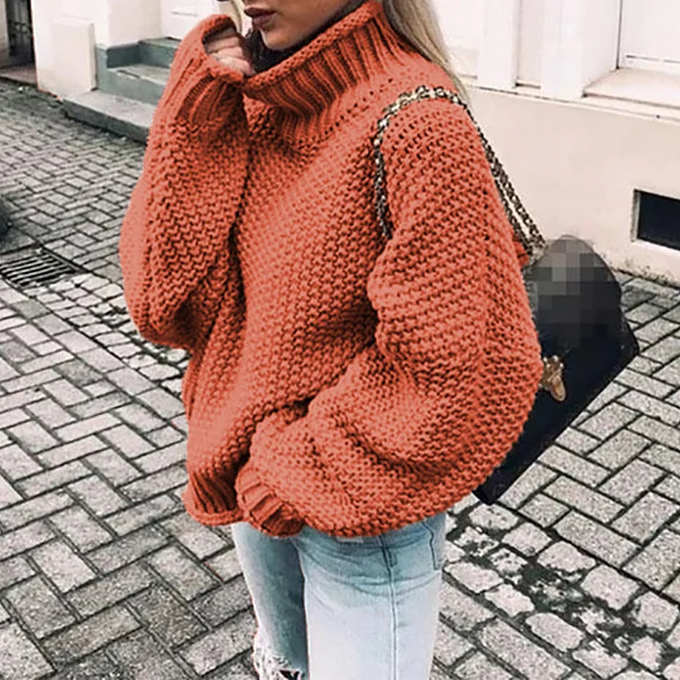 Chunky Half Turtleneck Doll Sleeve Loose Sweater