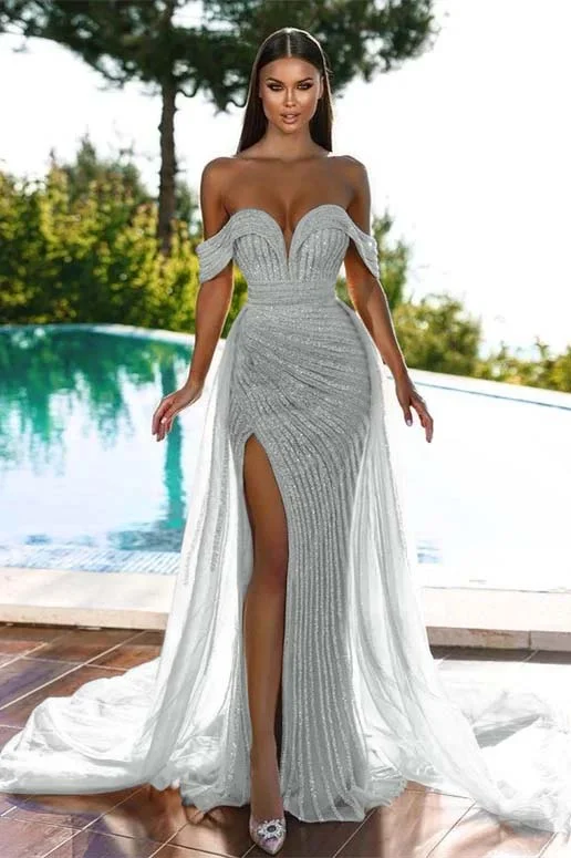 Amazing Sweetheart Split Mermaid Evening Dress with Sequins & Feather Gloves main image 1