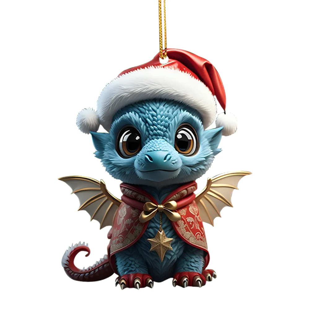 2D Christmas Baby Dragon Decor Cute 8cm Flat Acrylic Hanging Ornament Party Gift