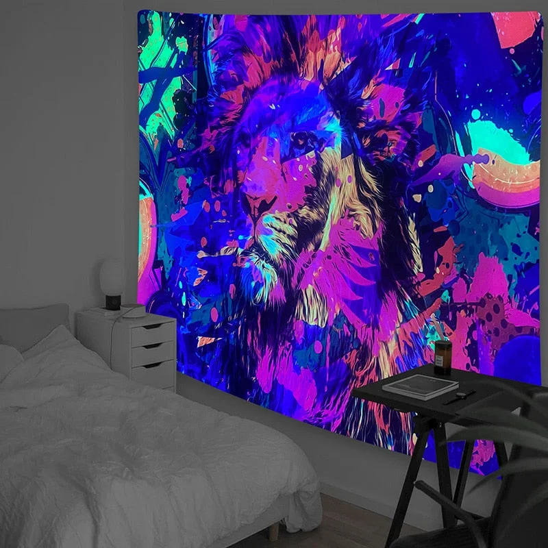 Psychedelic Mushroom Fluorescent Tapestry Hanging Cloth Wall Decor Glow Under Ultraviolet Light Room Aesthetic for Teen Girls
