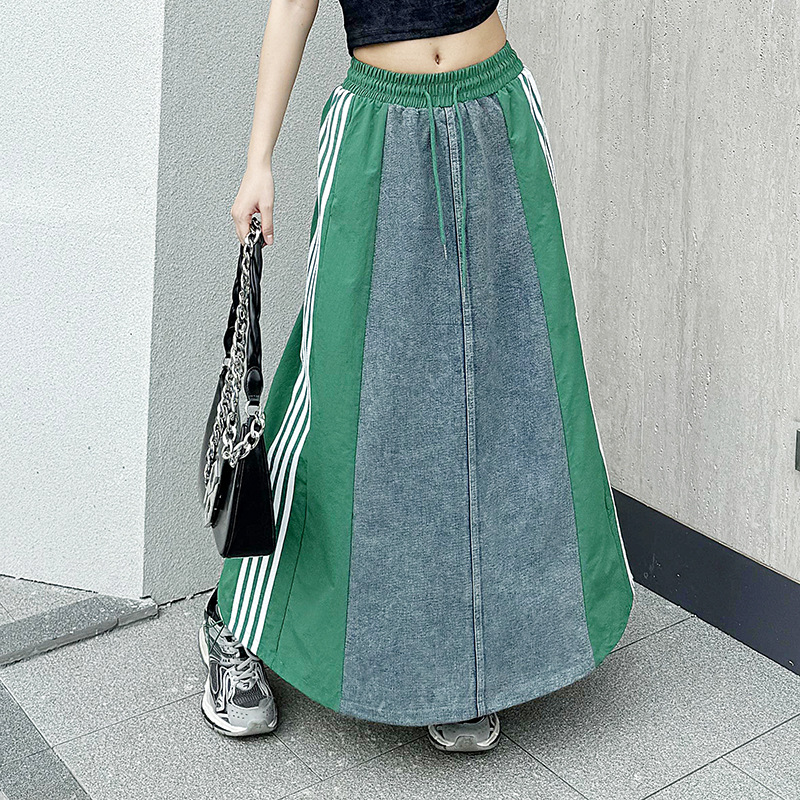 Casual Denim Splicing High Waist Skirt
