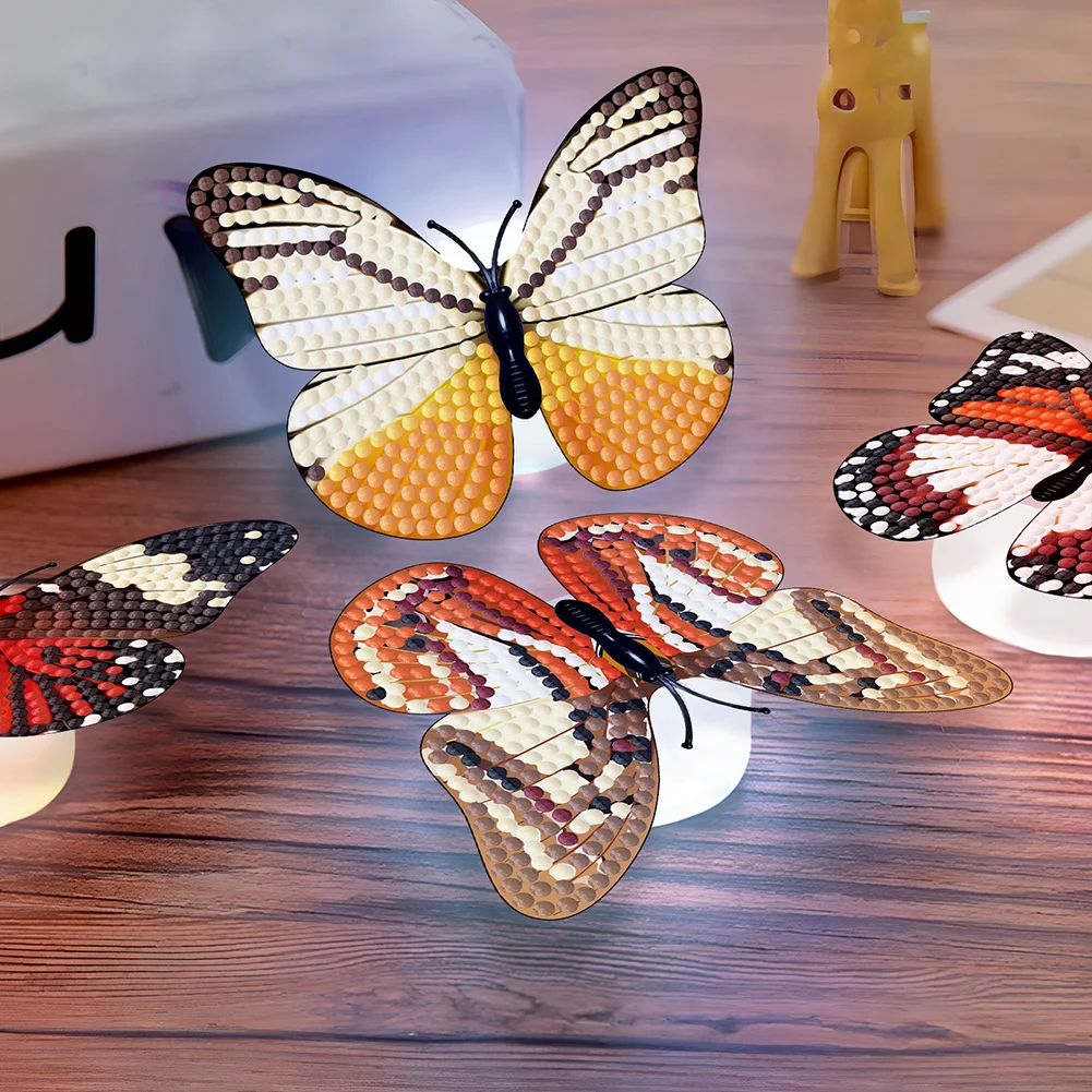 6Pcs Butterfly DIY Diamond Painting Decorative Stickers Set with Light