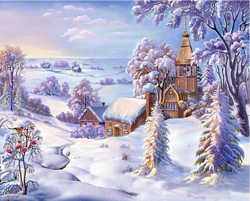 

Snowy Scenery Village – Paint By Numbers - 40*50CM, 501 Original