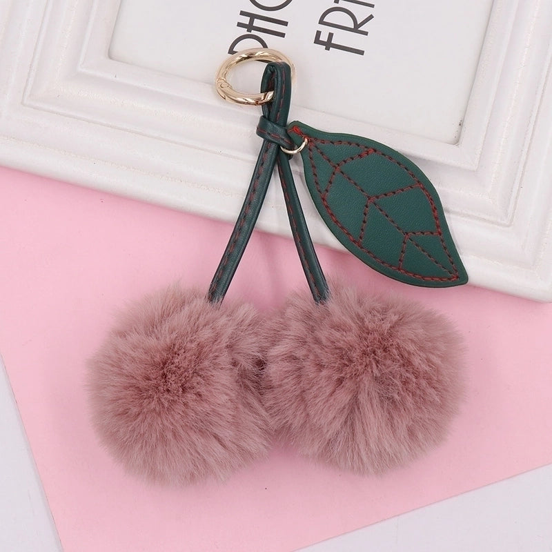 Beach Streetwear Cherry Imitate Rex Rabbit Fur Alloy Women’s Keychain