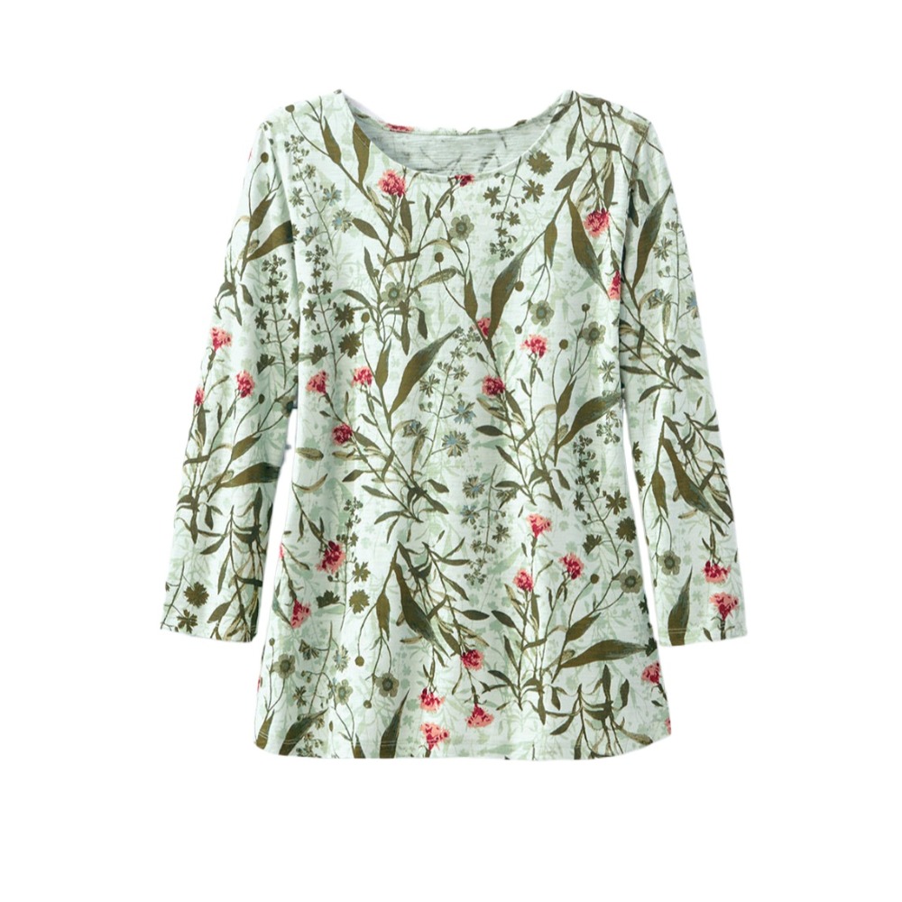 Women Long Sleeve V-neck Graphic Floral Printed Top
