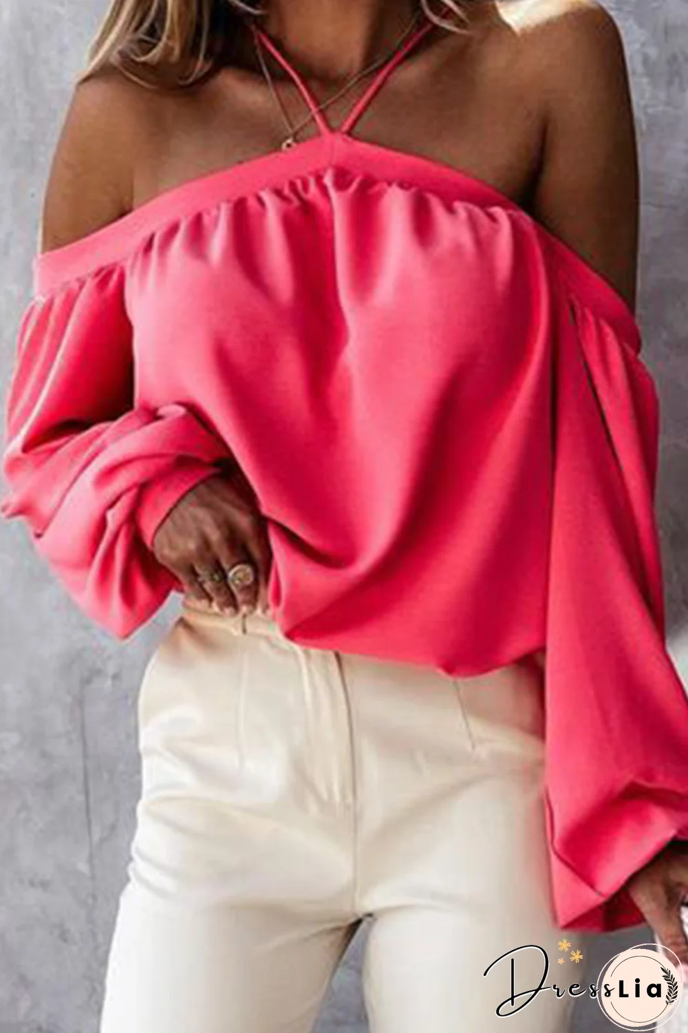 Fashion Elegant Solid Split Joint Backless Halter Tops