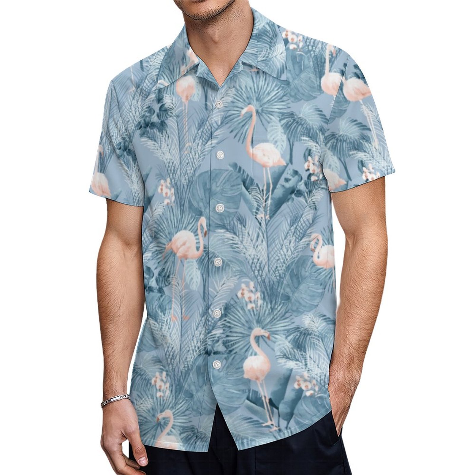 Flamingo Orchid Tropical Pattern Blue Id868 Hawaiian Shirt Mens Button Down Tropical Hawaii Beach Shirts