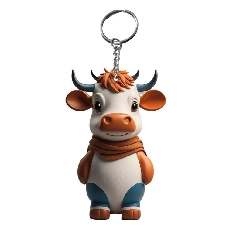 2 Pieces Cute Cattle Wood Unisex Keychain