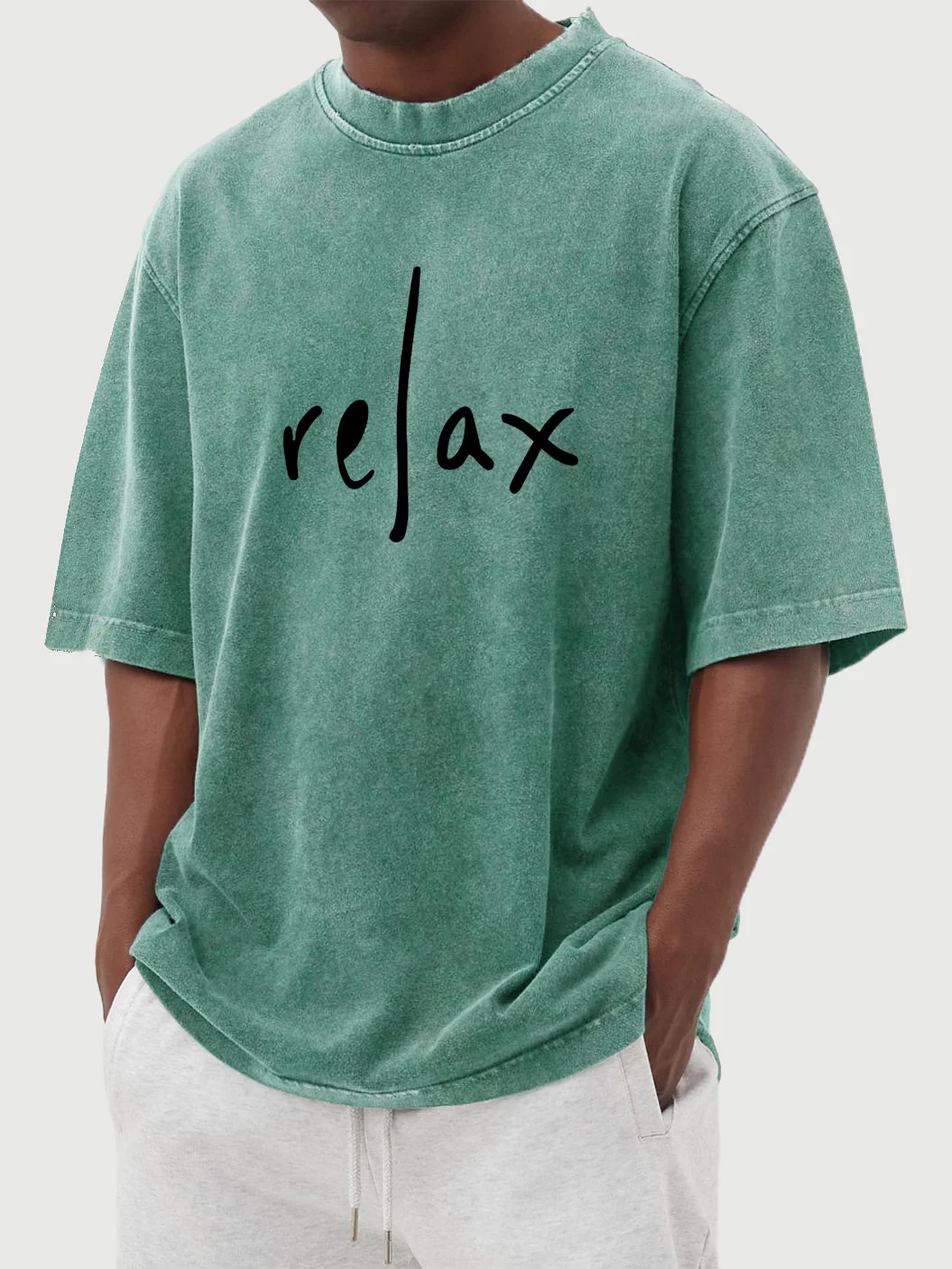 Men's Solid Color Daily Relax Printed Washed Short-sleeved T-shirt