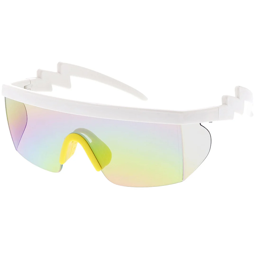 Oversize Semi Rimless Goggle Shield glasses Mirrored Lens 60mm