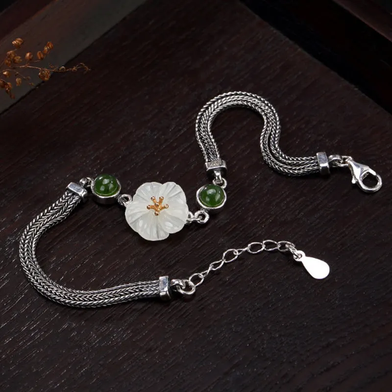 White Jade Plum Flower Happiness Bracelet