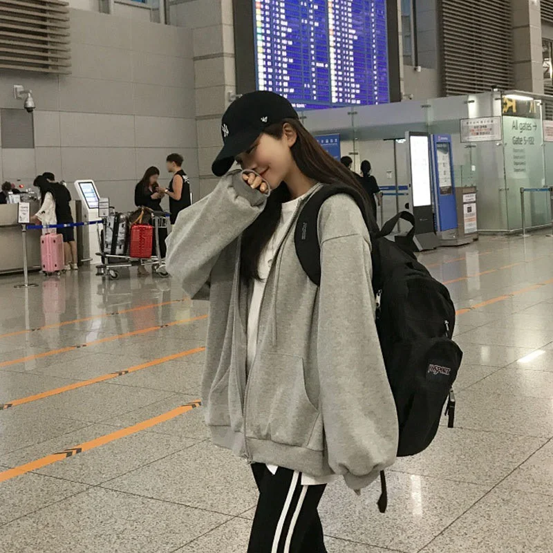Brownm Brownm Hoodie Hooded Female Autumn 2024 New Zipper Cardigan Coat Korean Version Loose Student Sports Top