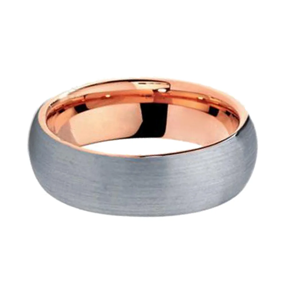 7MM Couple Rings Brushed Tungsten Carbide Ring Innerface Polished Rose Gold