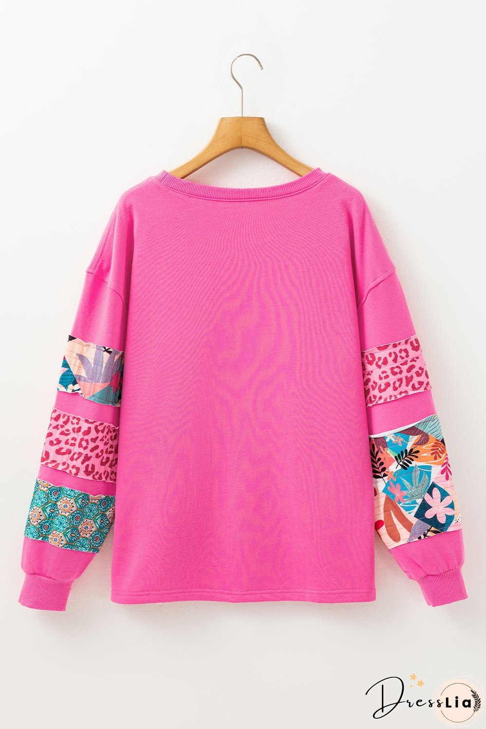 Sachet Pink Mixed Print Patch Drop Shoulder Pullover Top