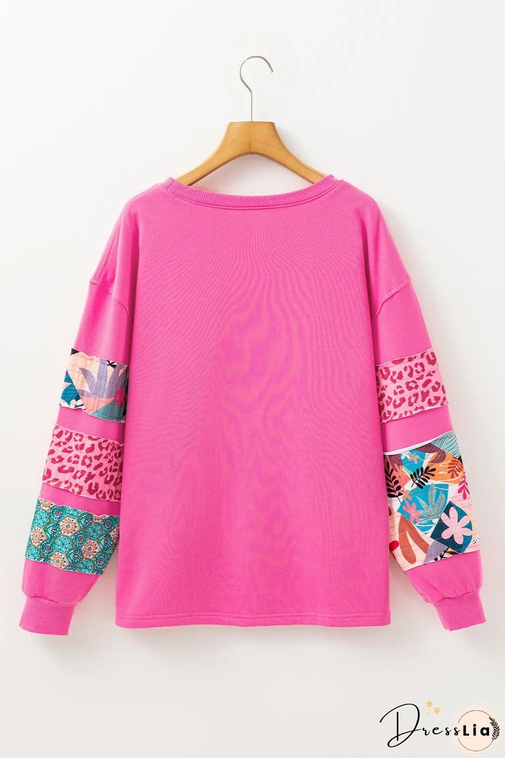 Sachet Pink Mixed Print Patch Drop Shoulder Pullover Top