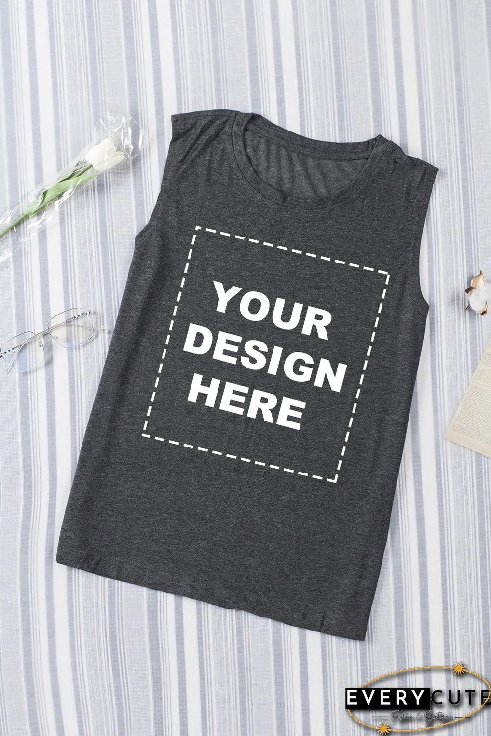 Blank Apparel - Gray Solid Color Crew Neck Loose Tank Top