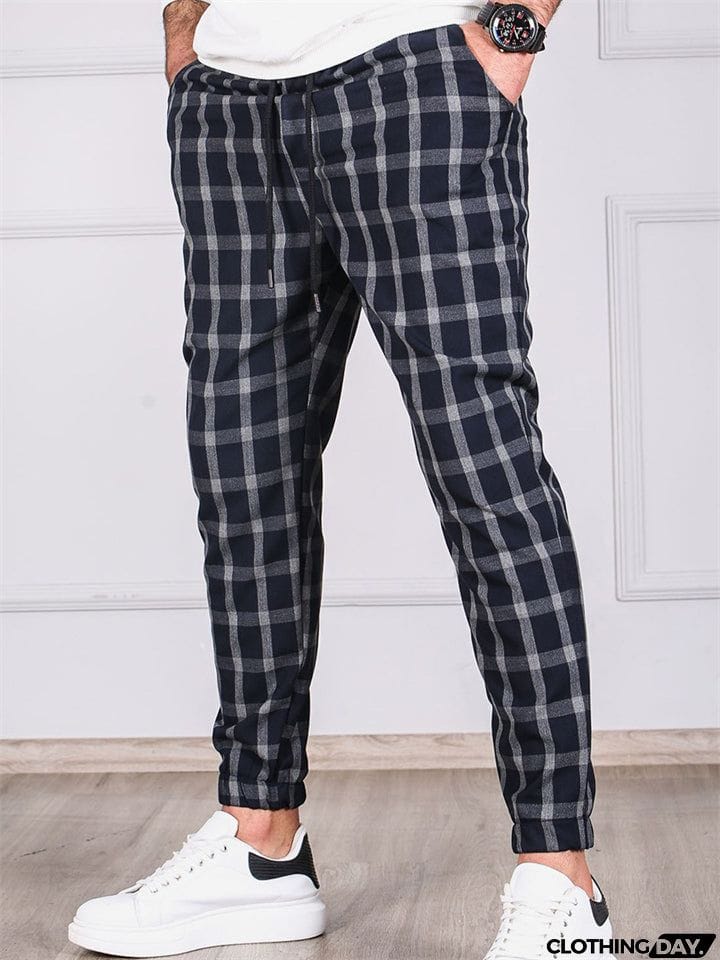 Men's Casual Vintage Plaid Drawstring Ankle Tied Pants