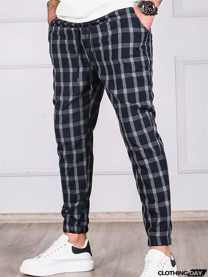 Men's Casual Vintage Plaid Drawstring Ankle Tied Pants