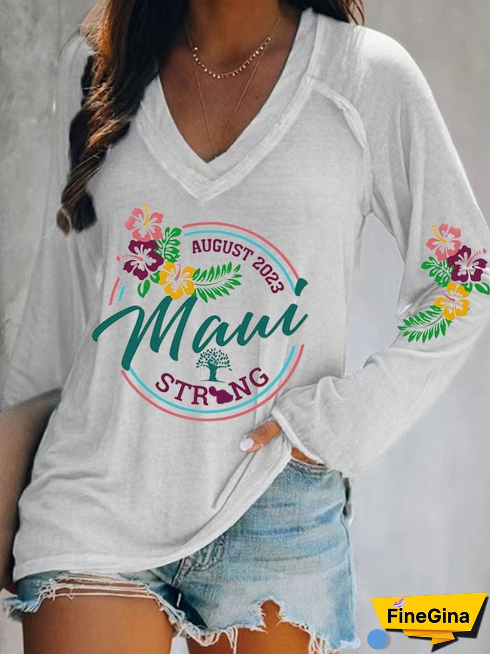 Women's Maui Strong Print Long Sleeves Casual T-Shirt