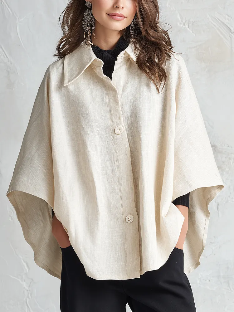 Minimalist Ivory Button-Front Cape Jacket