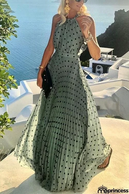 Dot Halter Neck Maxi Dress