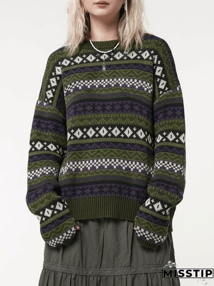 Long Sleeve Vintage Jacquard Sweater