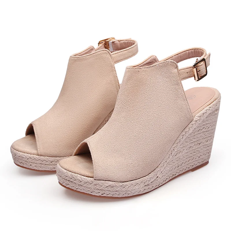 Wongn Wongn Platform High Heel Fish Mouth Sandals One-Line Button Sandals Large Size Shoe Suede