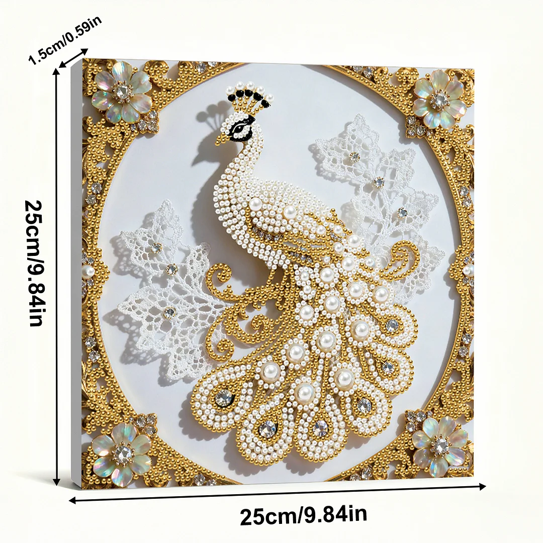 Peacock DIY Pearl Diamond Art Kit for Adults Home Decor 25x25cm With Frame