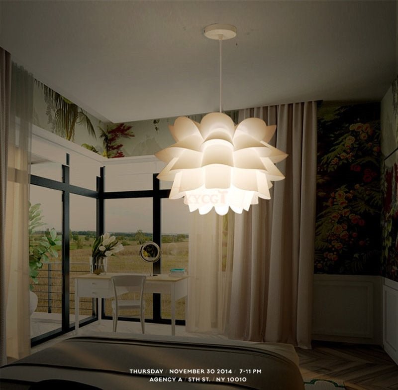 DIY Lily Lotus IQ Puzzle Pendant Lampshade E27 Pendant Light Cafe Restaurant Ceiling Room Decoration LED Hanging Lamp