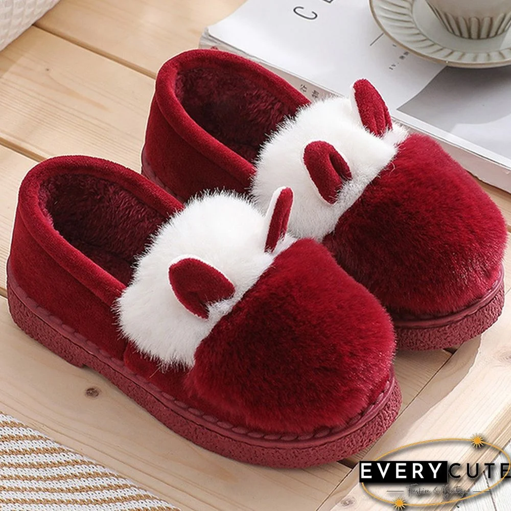 Fashion Autumn Winter Cotton Slippers Rabbit Ear Home Indoor Slippers Winter Warm Shoes Womens Cute Plush Slippers Office Shoes
