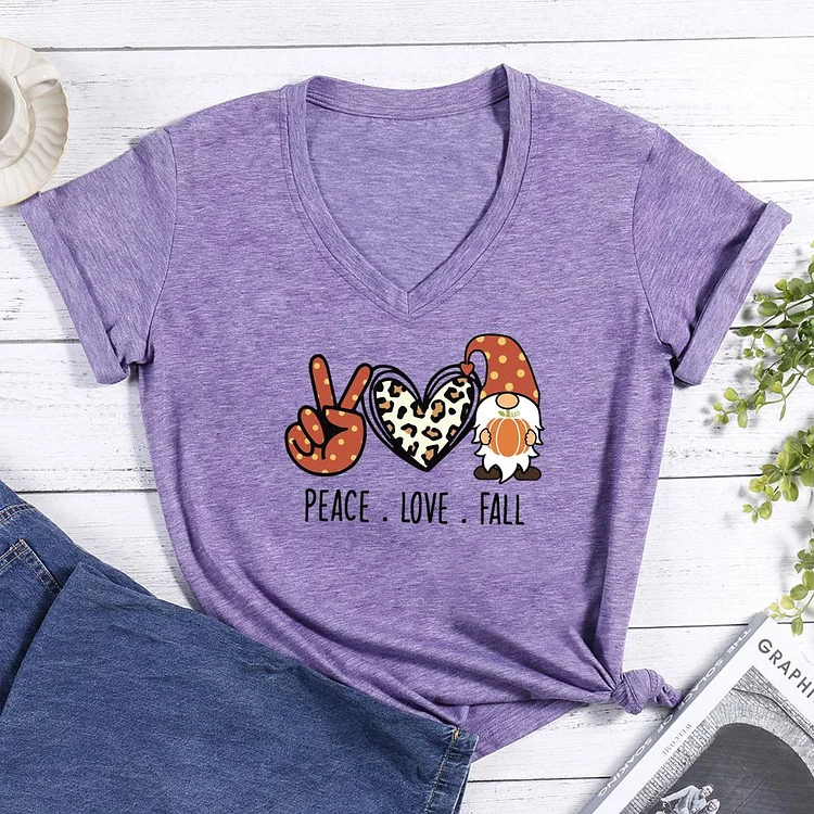 Peace love fall V-neck T Shirt-Annaletters