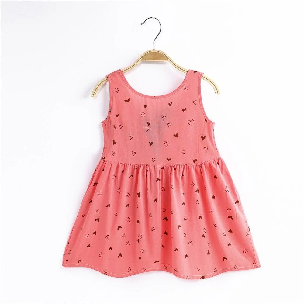 Kids Dress Summer Girl Flower Print Bowknot Back Straps Princess Dress Children Sleeveless Cotton Dresses Baby Girls Clothes