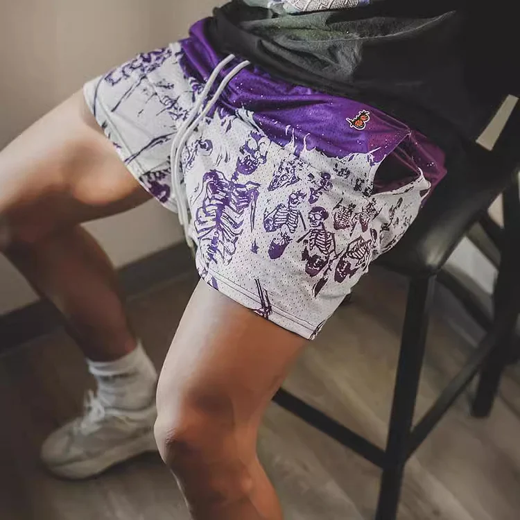 Skull Pattern Casual Shorts Street Hip Hop Fitness Fast Dry Breathable Men Shorts at Hiphopee