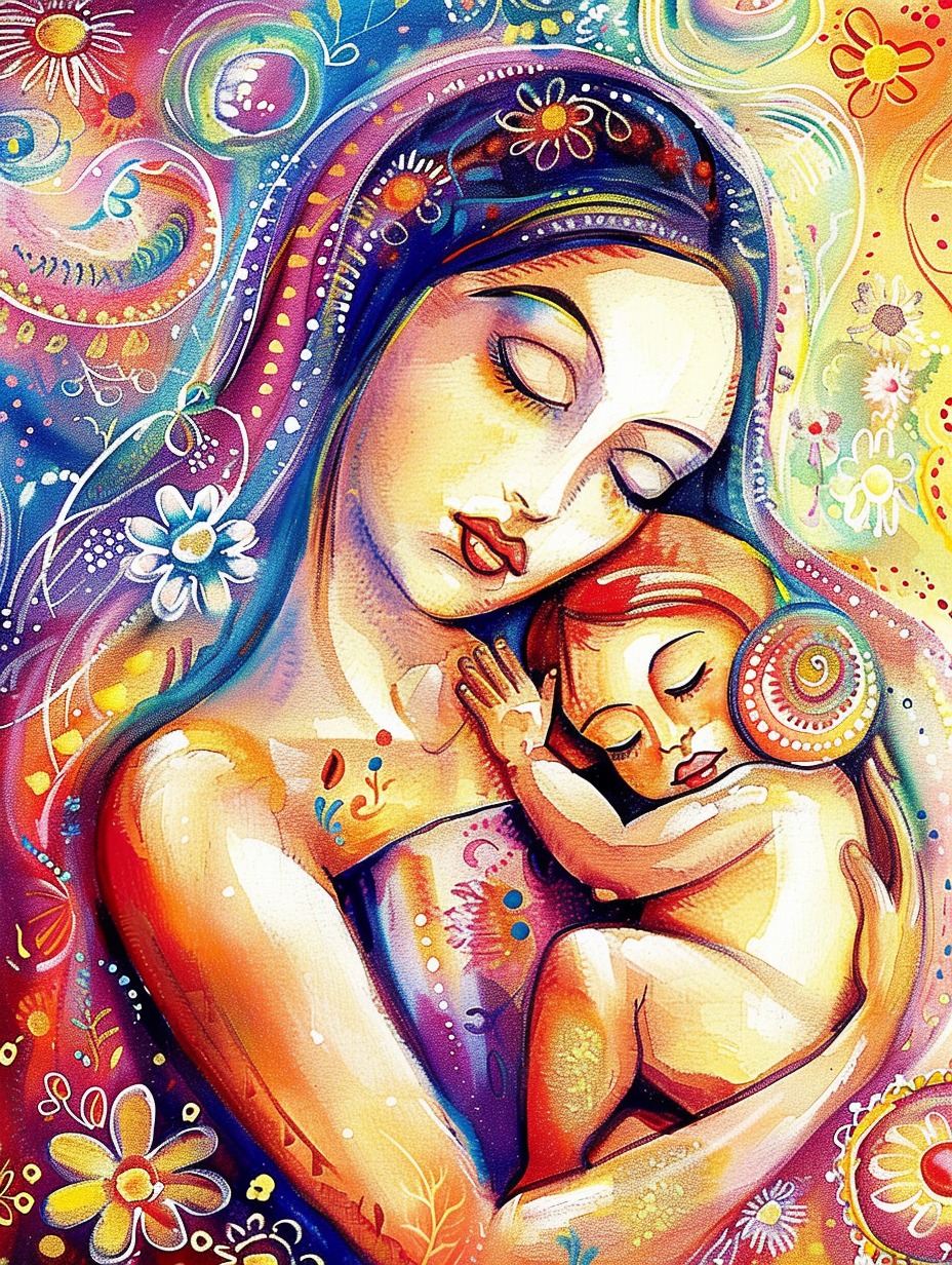 Mother and Baby 30*40cm(canvas) full round drill diamond painting