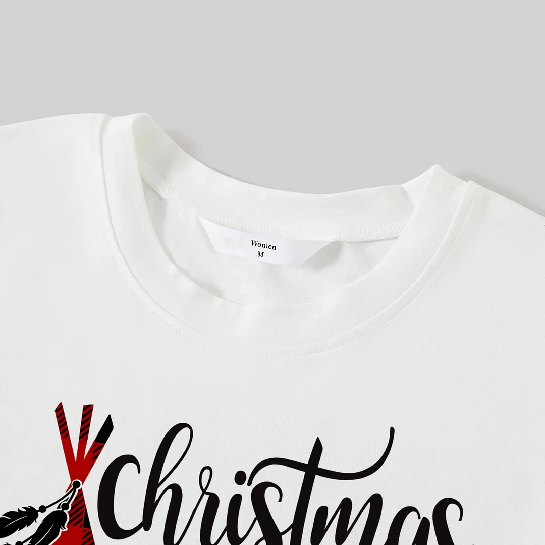 "Christmas With My Tribe"  Pattern White Long Sleeve with White&Red&Green Plaid Pants Family Matching Pajamas